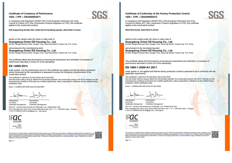 steel frames tested by national authorities