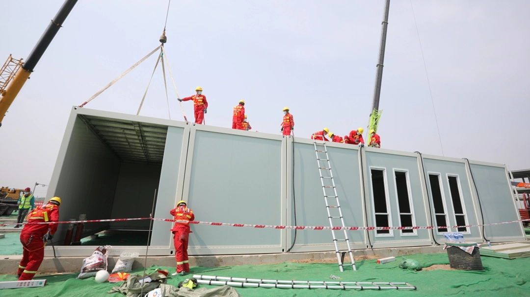 Finished modular container housing used for labor camp accommodation and site offices