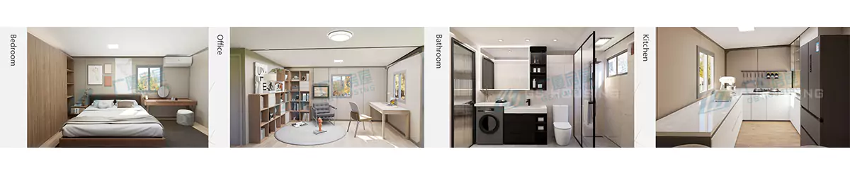 interior of 30ft expandable container house modern modular living space