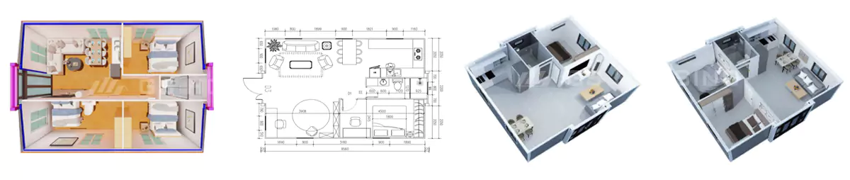 layout plan of 30ft expandable container house with functional modular space design