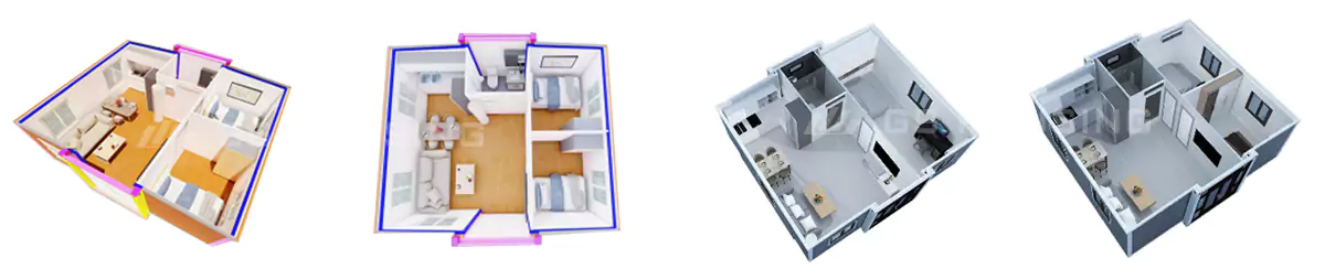 Fully expanded 20ft foldable container house, showcasing modular living solution