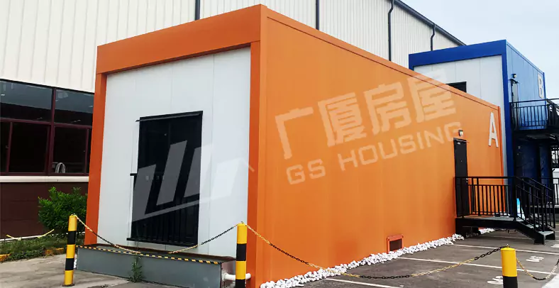 Type-A flat pack container house exterior side view prefab modular camp building