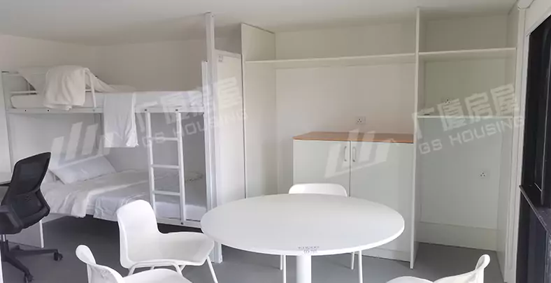 Type-D flat pack container house interior overview modular prefab living space